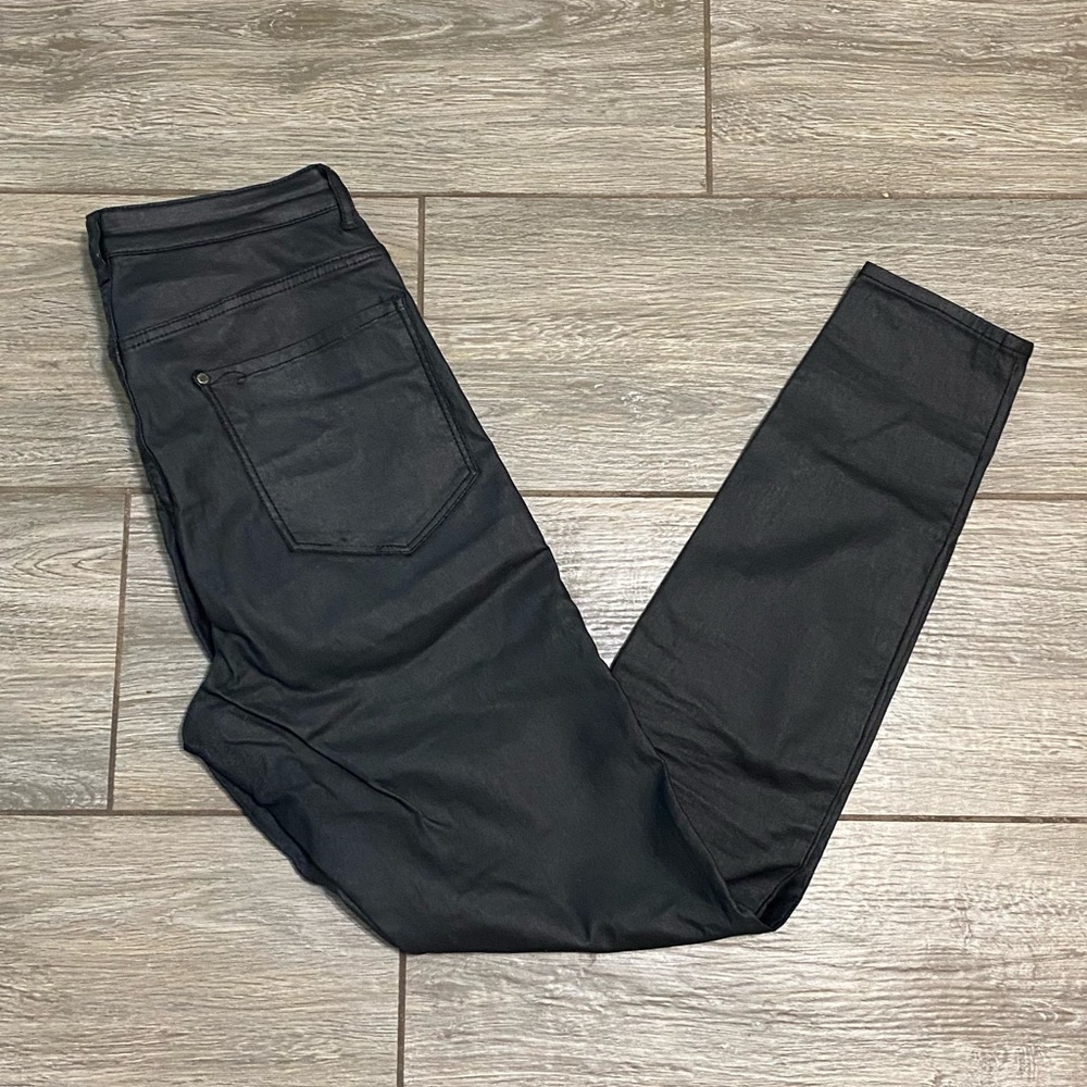 LAST CALL & Denim 26/30 Coated Black High Waisted Jeggings